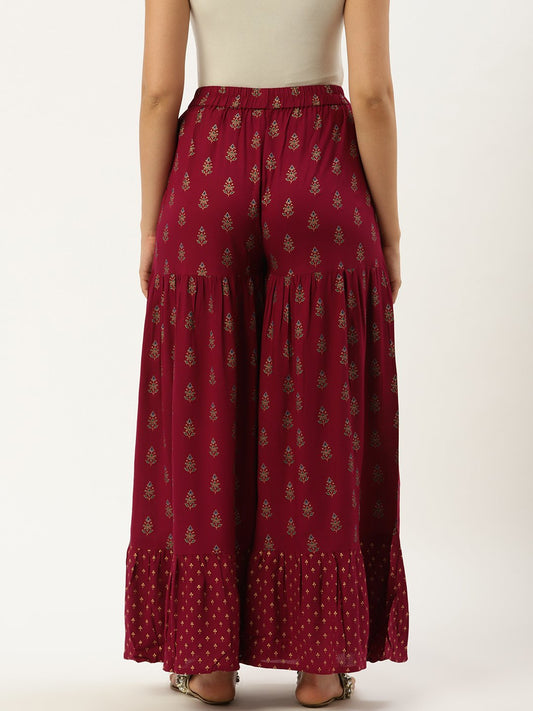 Women Purple Floral Printed Cotton Flared Sharara | LASVINI - Redefining Indian Fashion with Elegance