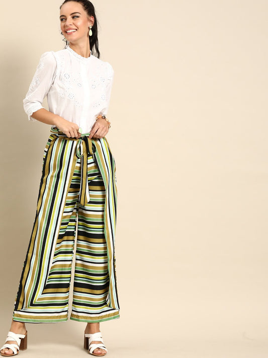 Women Multi Striped Striped Cotton Wide Leg Palazzo | LASVINI - Redefining Indian Fashion with Elegance