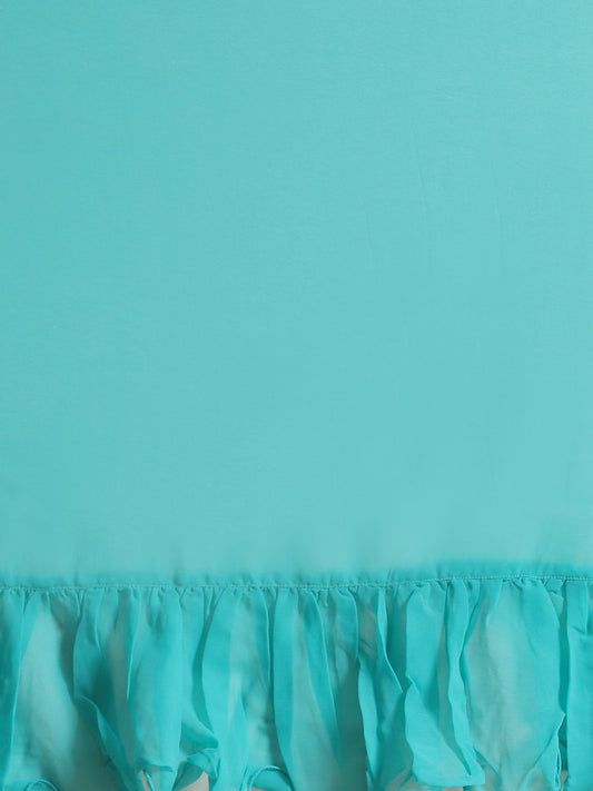 Women Sky Blue Ruffled Saree With Blouse | LASVINI - Redefining Indian Fashion with Elegance