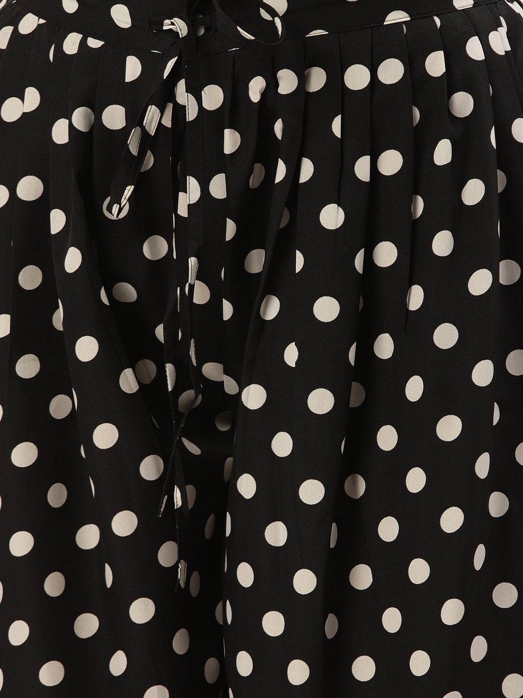 Women Black Polka Dots Printed Crepe Flared Palazzo | LASVINI - Redefining Indian Fashion with Elegance