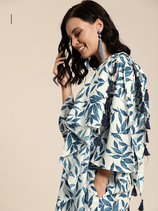 Women White Printed Palazzo Saree With Blouse | LASVINI - Redefining Indian Fashion with Elegance