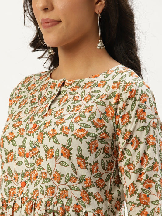 Women Off White Three-Quarter Sleeves Flared Kurta And Palazzo Set | LASVINI - Redefining Indian Fashion with Elegance