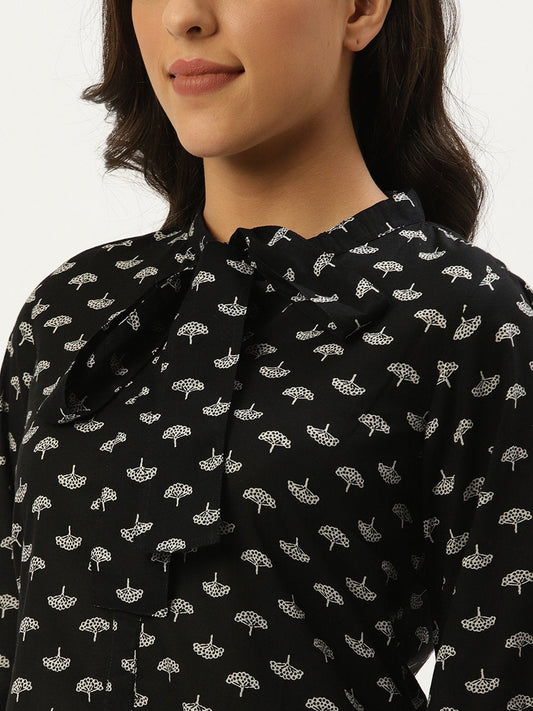 Women Black Three-Quarter Sleeves Gathered Or Pleated Top | LASVINI - Redefining Indian Fashion with Elegance