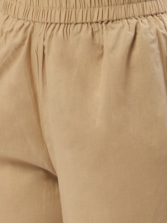 Women Beige Three-Quarter Sleeves Straight Kurta And Trouser Pant Set | LASVINI - Redefining Indian Fashion with Elegance