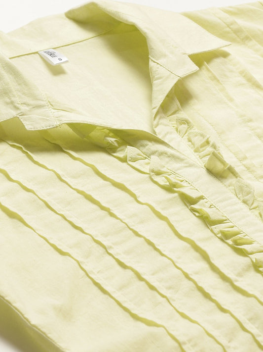 Women Limeyellow Calf Length Three-Quarter Sleeves Straight Solid Solid Cotton Kurta | LASVINI - Redefining Indian Fashion with Elegance