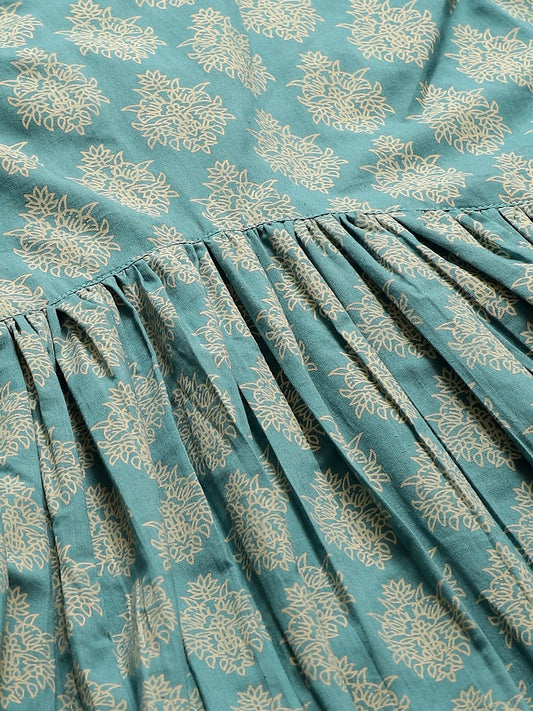 Women Turq Printed Tie-Up Tunic | LASVINI - Redefining Indian Fashion with Elegance