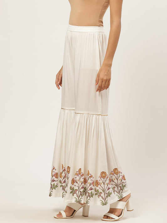 Women Off-White Falred Sharara | LASVINI - Redefining Indian Fashion with Elegance