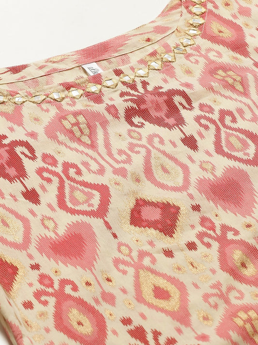 Women Beige Three-Quarter Sleeves Straight Kurta With Trouser | LASVINI - Redefining Indian Fashion with Elegance