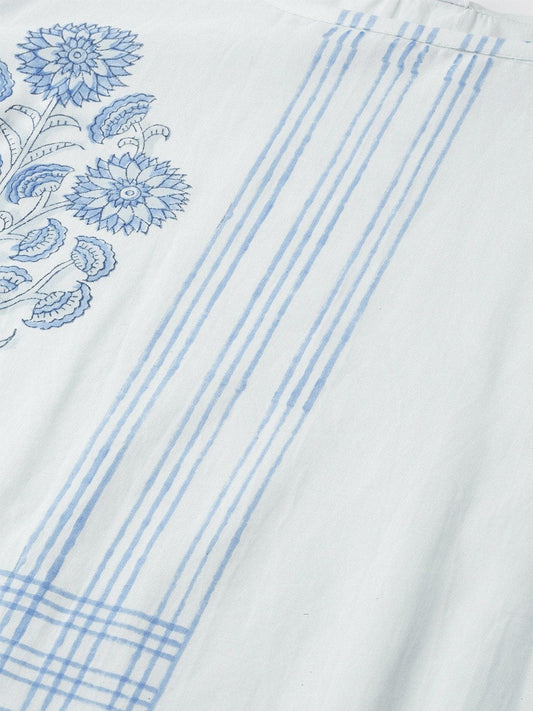 Women Blue Three-Quarter Sleeves Straight Kurta With Palazzo Set | LASVINI - Redefining Indian Fashion with Elegance