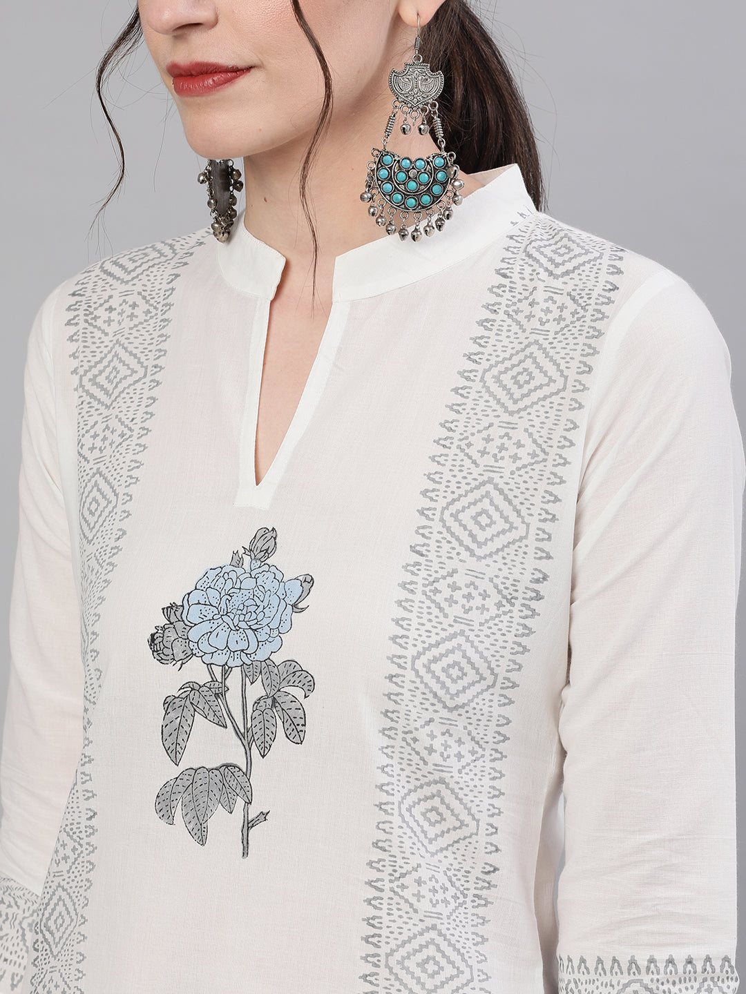 Women White Three-Quarter Sleeves Straight Kurta With Palazzo Set | LASVINI - Redefining Indian Fashion with Elegance