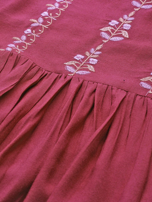 Women Pink Solid Solid Keyhole Neck Viscose Rayon Fit And Flare Dress | LASVINI - Redefining Indian Fashion with Elegance