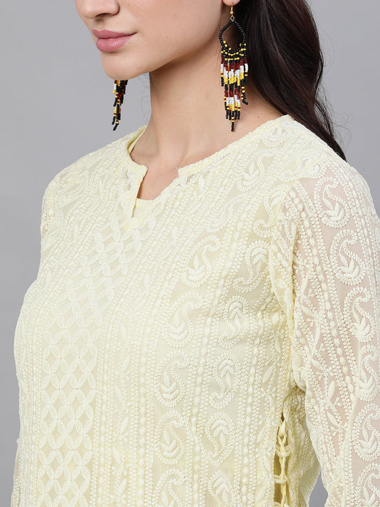 Women Lime Yellow Self Design Self Design V-Neck Polyester Maxi Dress With Dupatta | LASVINI - Redefining Indian Fashion with Elegance