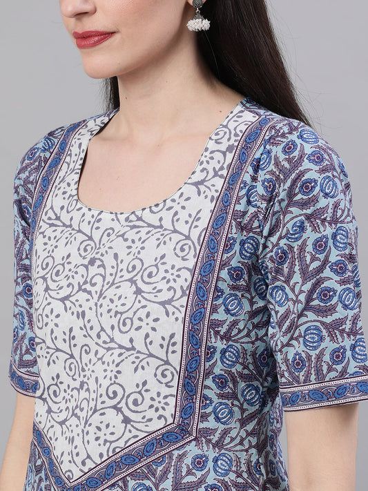 Women Blue Three-Quarter Sleeves Straight Kurta Palazzo With Dupatta | LASVINI - Redefining Indian Fashion with Elegance