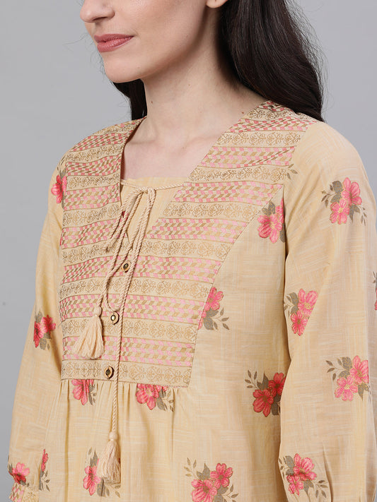 Women Beige Three-Quarter Sleeves Tie-Ups Top | LASVINI - Redefining Indian Fashion with Elegance