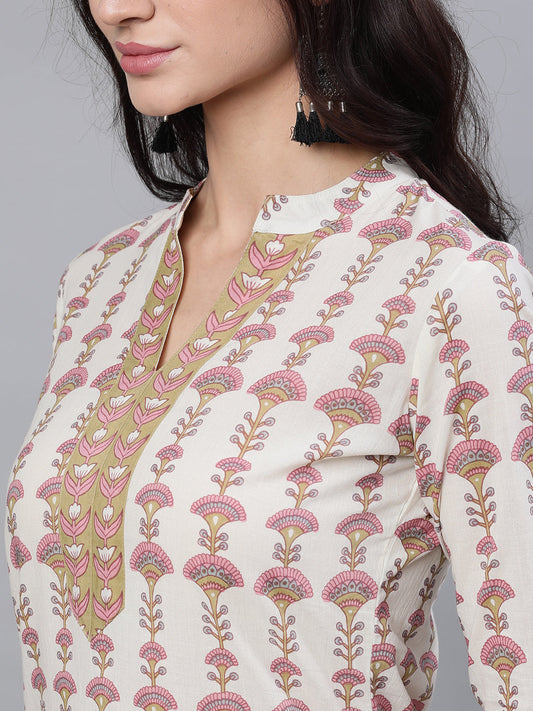 Women Off White Three-Quarter Sleeves Straight Kurta And Palazzo Set | LASVINI - Redefining Indian Fashion with Elegance