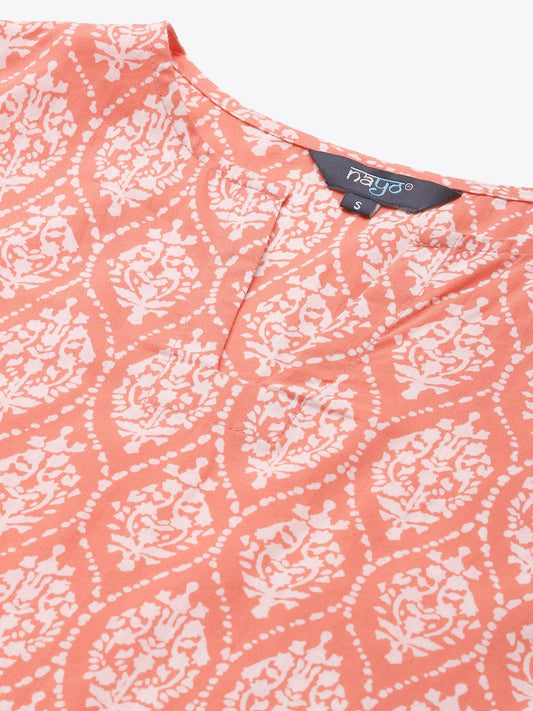 Womens Peach & Off White Printed Night Suit | LASVINI - Redefining Indian Fashion with Elegance