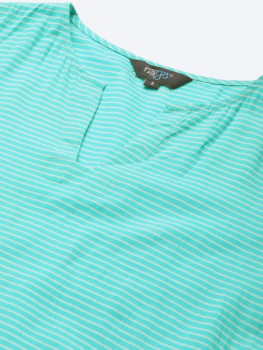 Womens Green & Off White Striped Night Suit | LASVINI - Redefining Indian Fashion with Elegance