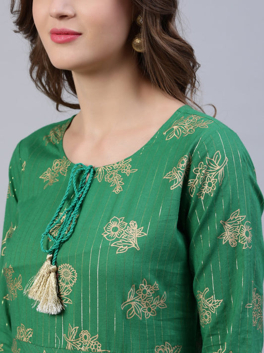 Women Green Floral Printed Dress With Dupatta | LASVINI - Redefining Indian Fashion with Elegance