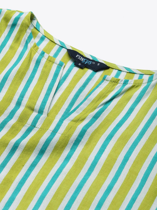 Womens Light Green Striped Night Suit | LASVINI - Redefining Indian Fashion with Elegance