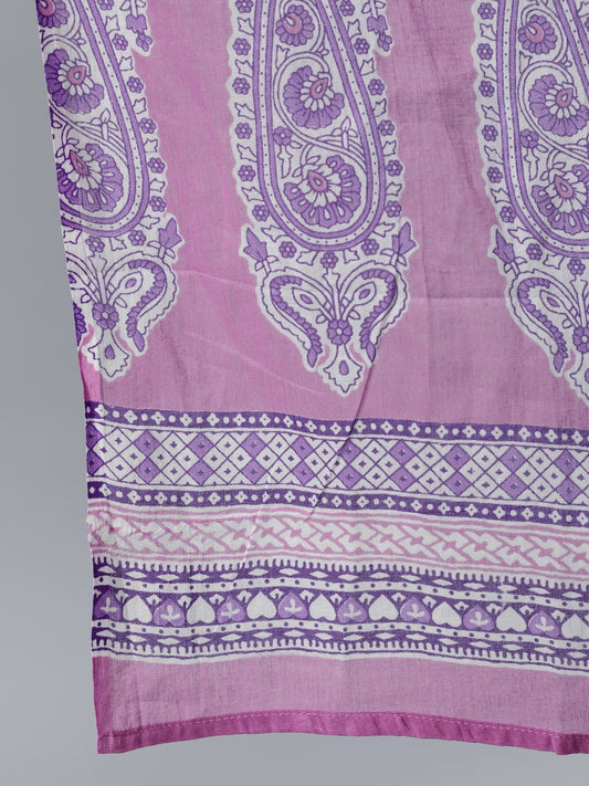 Women Purple Printed Maternity Dress With Three Quarter Sleeves & Dupatta | LASVINI - Redefining Indian Fashion with Elegance