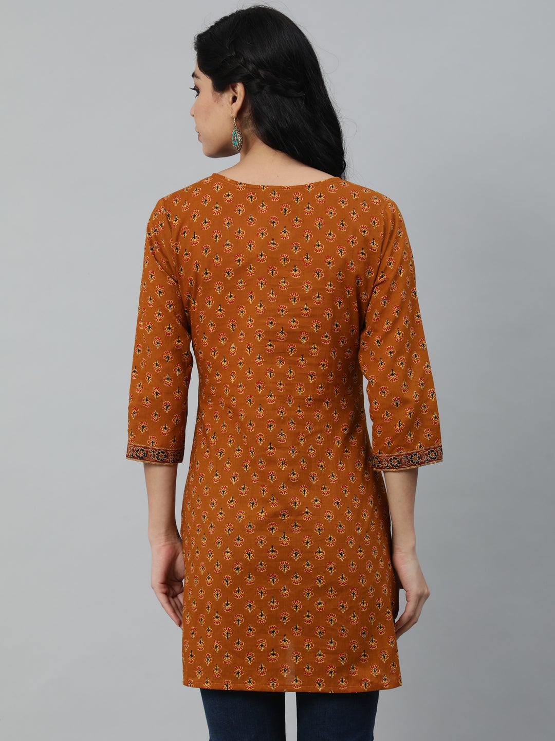 Women Mustard & Red Printed Tunic | LASVINI - Redefining Indian Fashion with Elegance