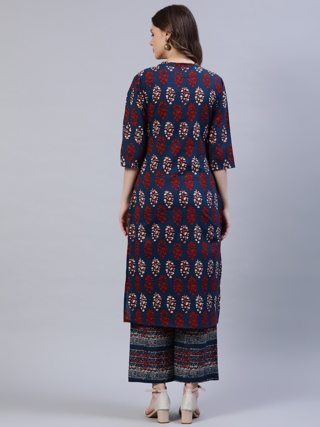 Women Blue & Red Printed Straight Kurta | LASVINI - Redefining Indian Fashion with Elegance