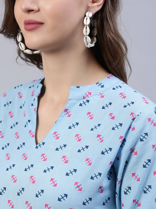 Women Light Blue Dress With Three Quarter Detailed Sleeves | LASVINI - Redefining Indian Fashion with Elegance