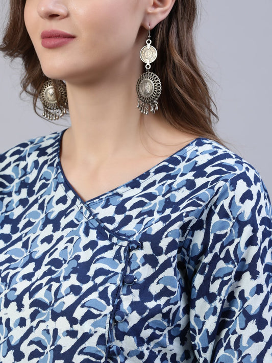 Women Indigo Blue Printed Gathered Kurta With Palazo & Dupatta | LASVINI - Redefining Indian Fashion with Elegance