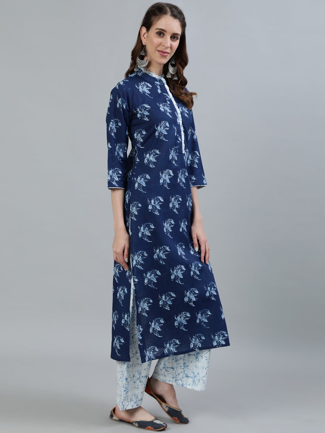 Women Indigo Blue Printed Straight Kurta With Plazo & Dupatta | LASVINI - Redefining Indian Fashion with Elegance