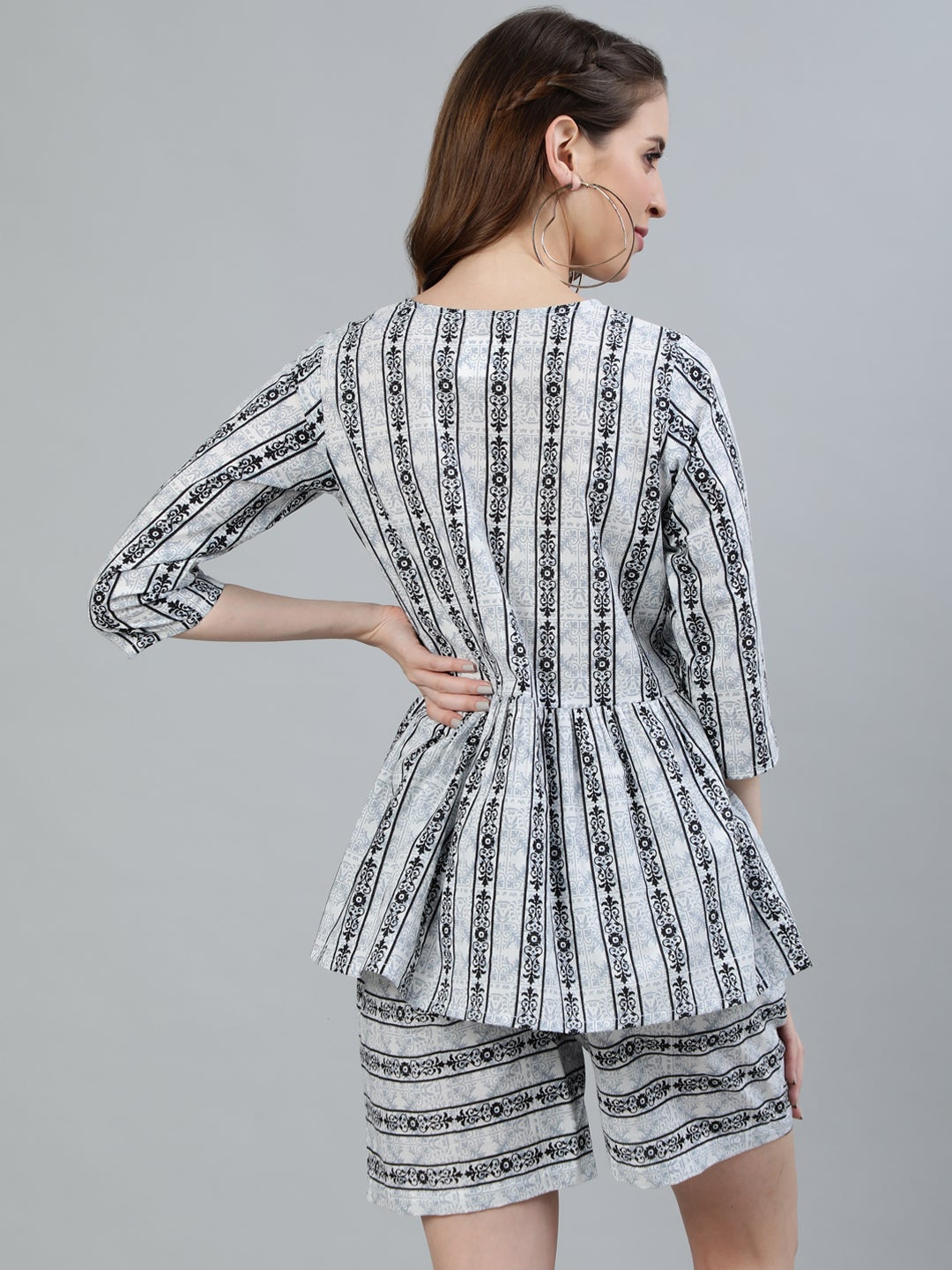 Women Off-White & Black Printed Night Suit | LASVINI - Redefining Indian Fashion with Elegance
