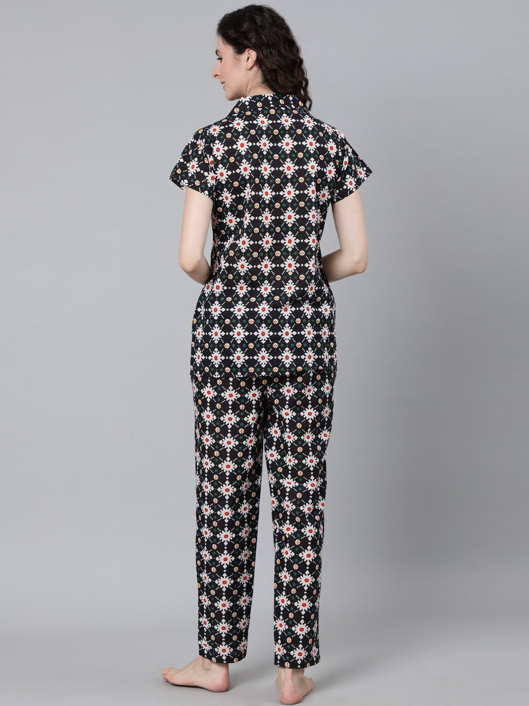 Women Navy Blue Printed Night Suit | LASVINI - Redefining Indian Fashion with Elegance