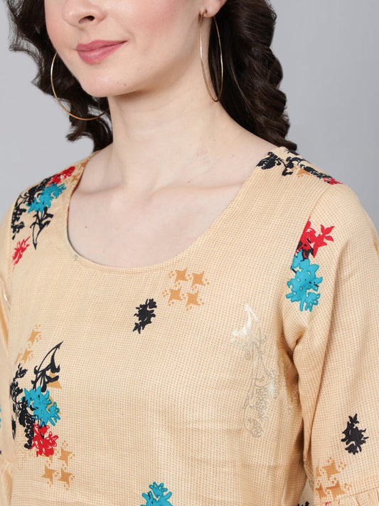 Women Cream Printed Night Suit | LASVINI - Redefining Indian Fashion with Elegance