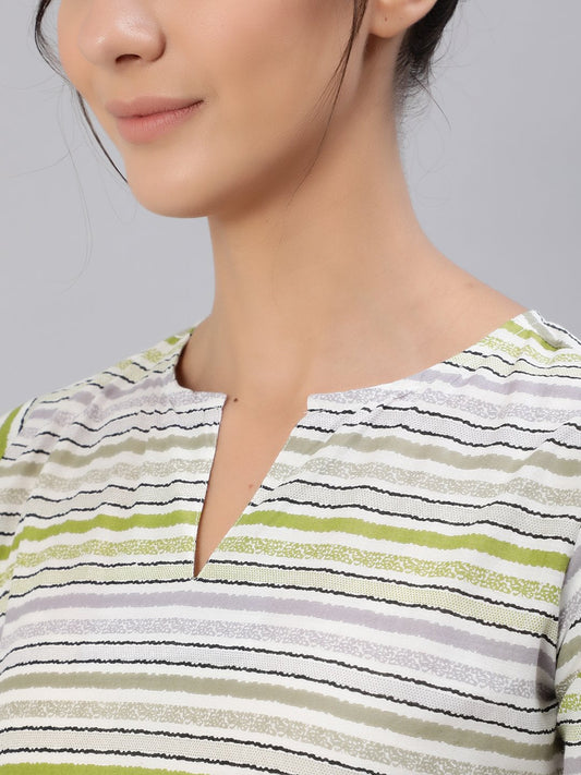 Women Green & Grey Striped Night Suit Set | LASVINI - Redefining Indian Fashion with Elegance