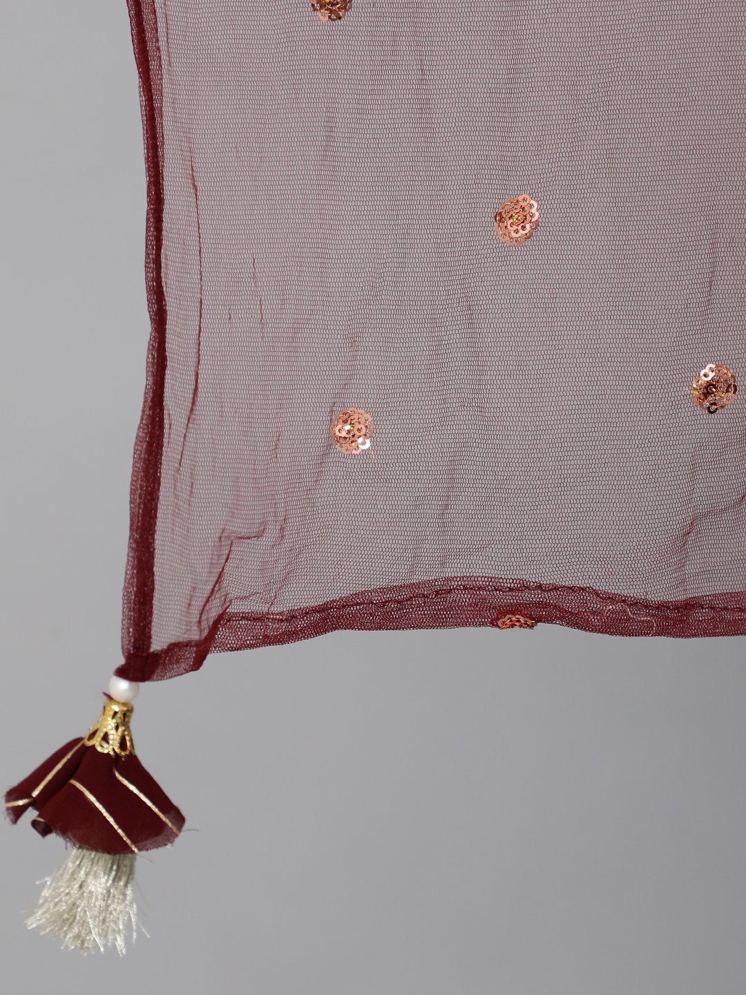 Women Maroon Geogrette Foil Printed Straight Kurta Set With Palazo & Sequence Dupatta | LASVINI - Redefining Indian Fashion with Elegance