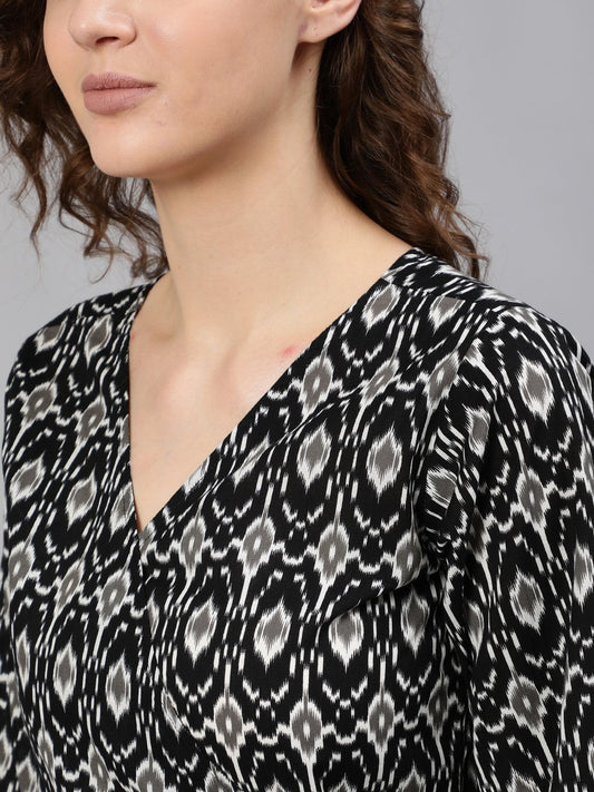 Women Black Wrap Round Night Suit | LASVINI - Redefining Indian Fashion with Elegance