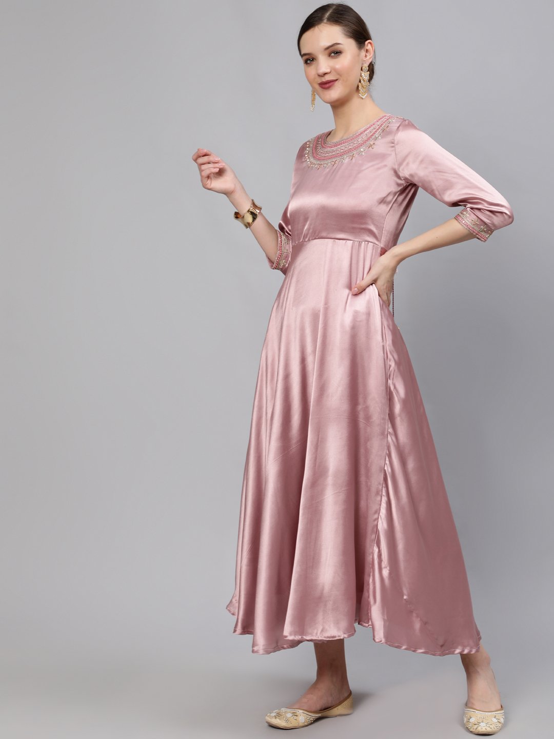 Women Pink Embroidered Maxi Dress With Sequuined Dupatta | LASVINI - Redefining Indian Fashion with Elegance