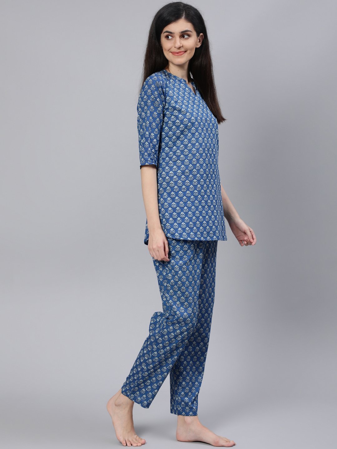 Women Blue Printed Night Suit | LASVINI - Redefining Indian Fashion with Elegance
