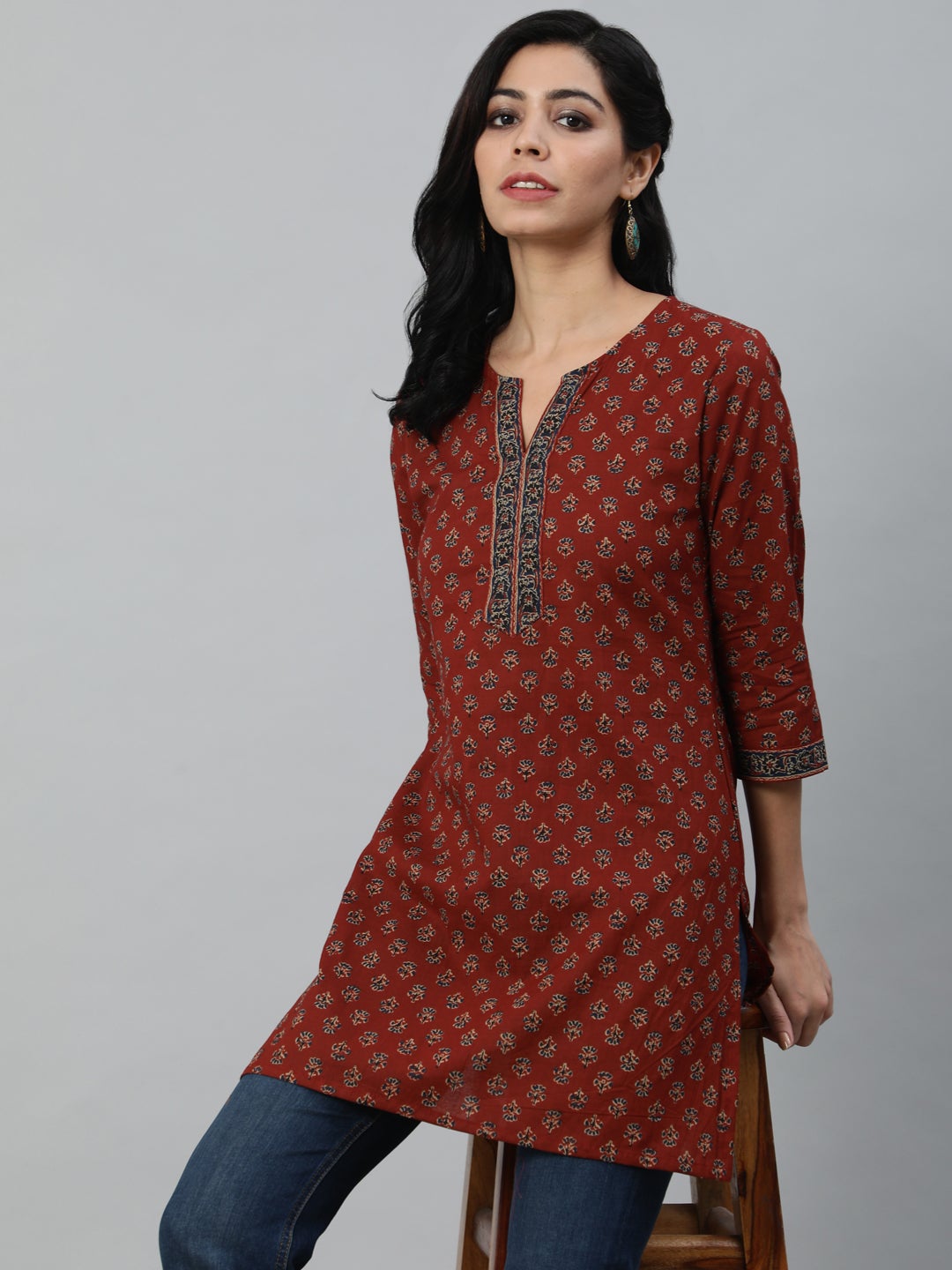 Women Maroon Printed Tunic | LASVINI - Redefining Indian Fashion with Elegance