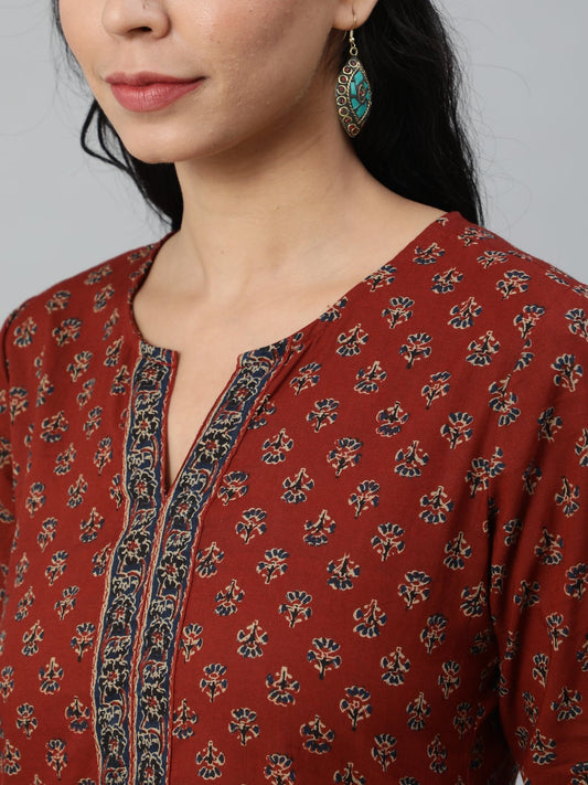 Women Maroon Printed Tunic | LASVINI - Redefining Indian Fashion with Elegance