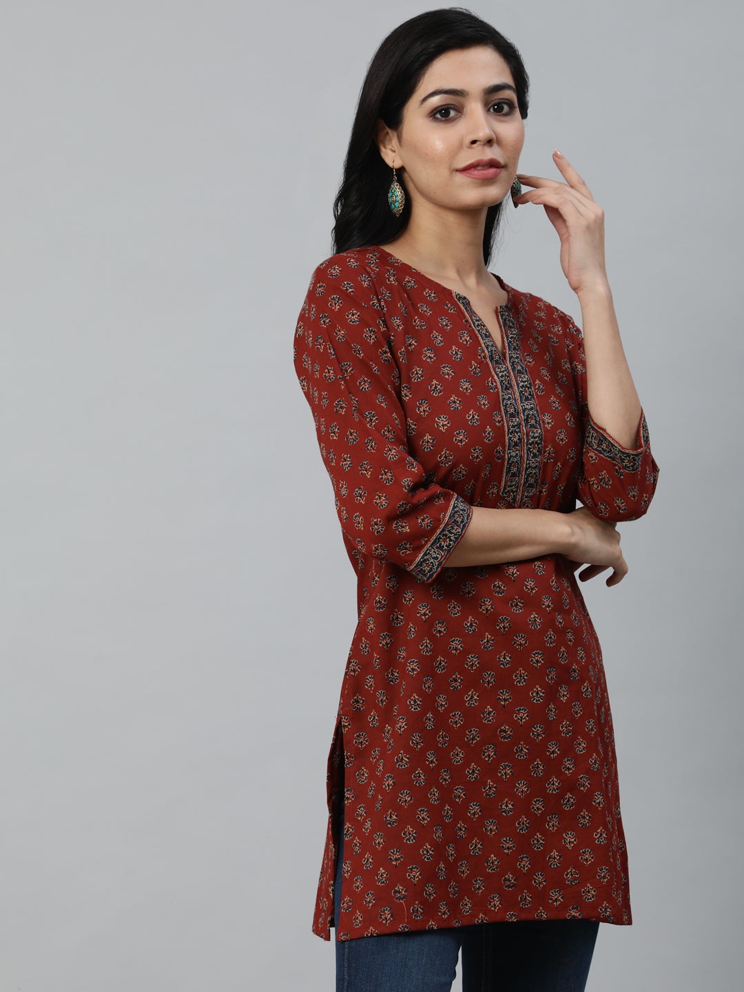 Women Maroon Printed Tunic | LASVINI - Redefining Indian Fashion with Elegance