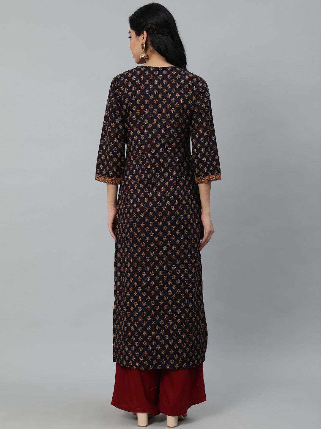 Women Purple Printed Straight Kurta With Three Quarter Sleeves | LASVINI - Redefining Indian Fashion with Elegance