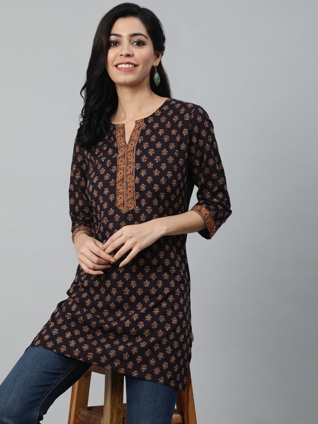 Women Dark Purple Printed Tunic | LASVINI - Redefining Indian Fashion with Elegance