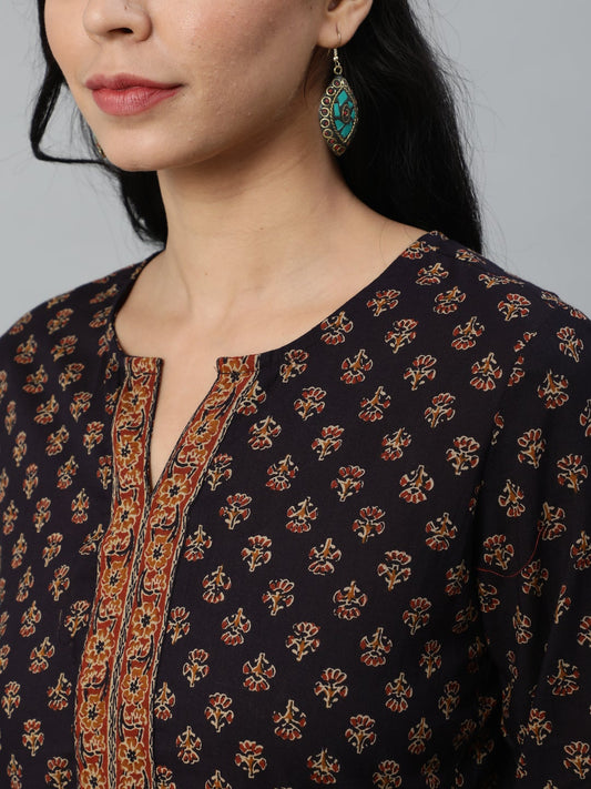 Women Dark Purple Printed Tunic | LASVINI - Redefining Indian Fashion with Elegance