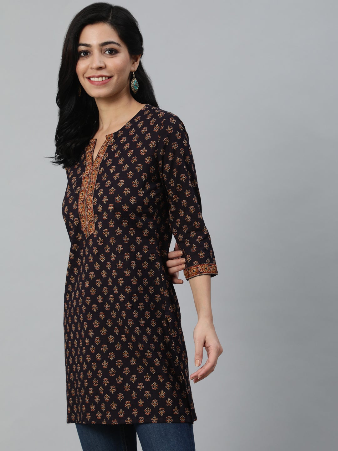 Women Dark Purple Printed Tunic | LASVINI - Redefining Indian Fashion with Elegance