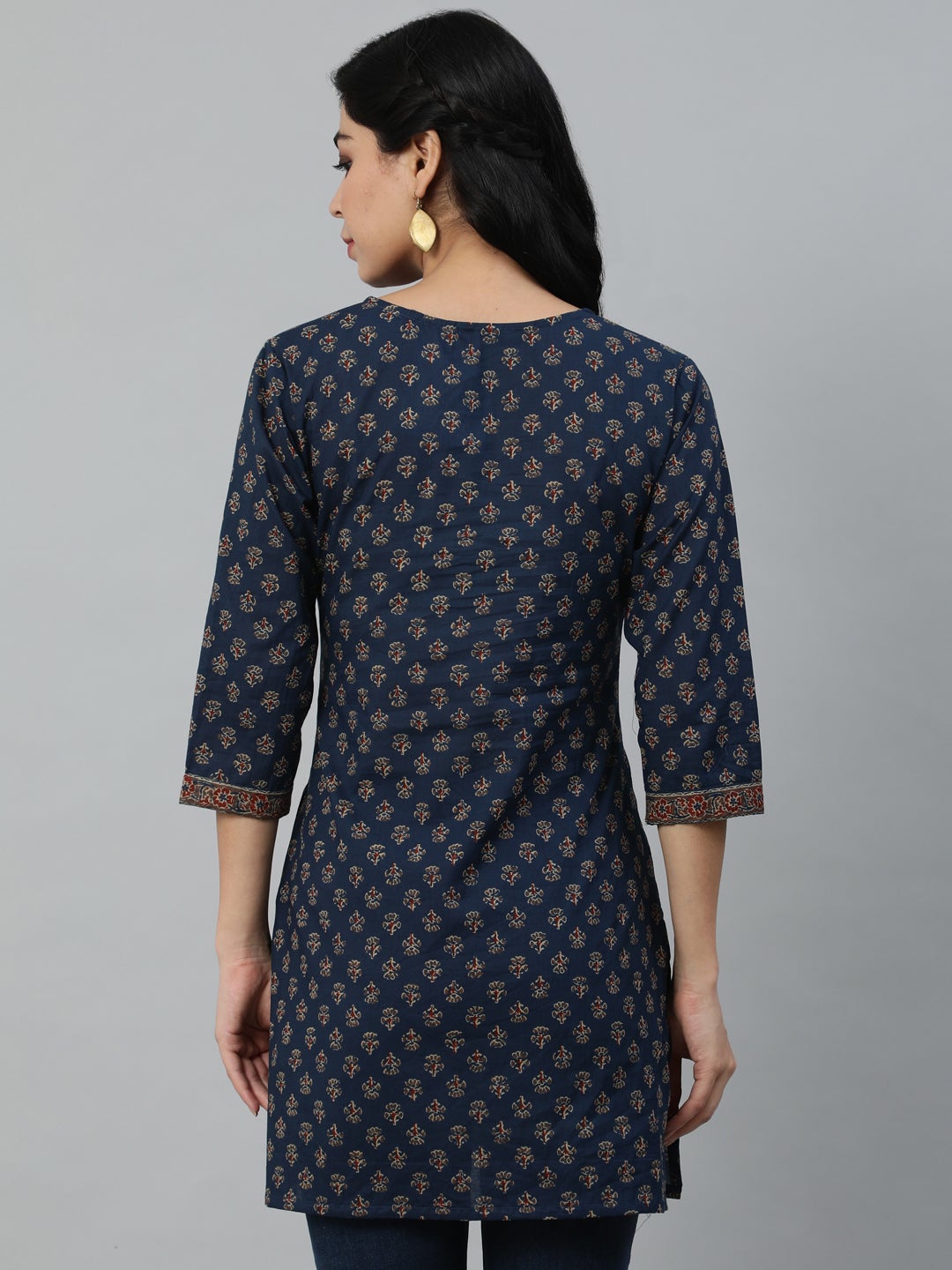 Women Navy Blue And Marron Printed Tunic | LASVINI - Redefining Indian Fashion with Elegance