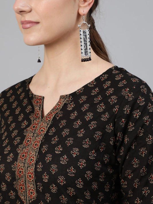 Women Brown Printed Straight Tunic With Three Quarter Sleeves | LASVINI - Redefining Indian Fashion with Elegance