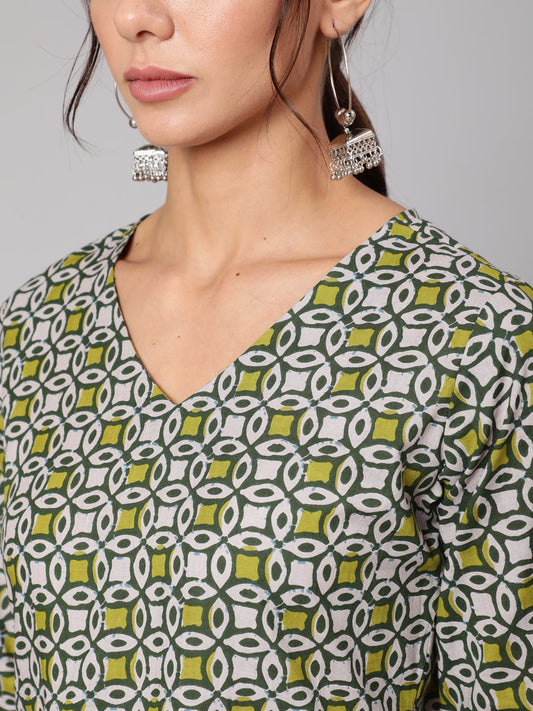 Women Grey Abstrac Printed Gathered Dress With Three Quarter Sleeves | LASVINI - Redefining Indian Fashion with Elegance