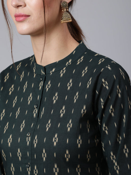 Women Green Printed Straight Kurta With Three Quarter Sleeves | LASVINI - Redefining Indian Fashion with Elegance