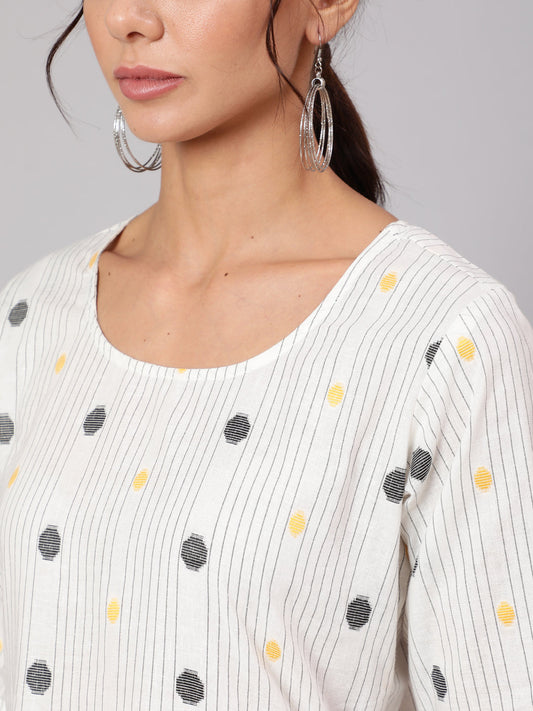 Women White Geometric Printed A- Line Dress | LASVINI - Redefining Indian Fashion with Elegance