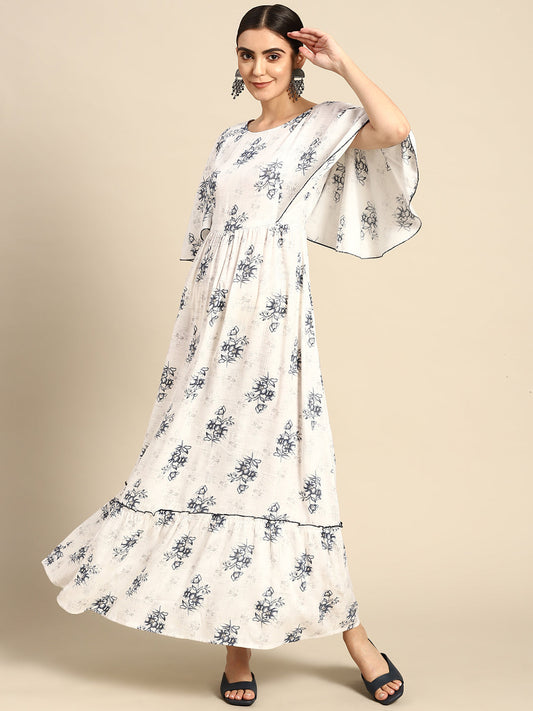 Women Off White Floral Printed Dress With Pockets | LASVINI - Redefining Indian Fashion with Elegance